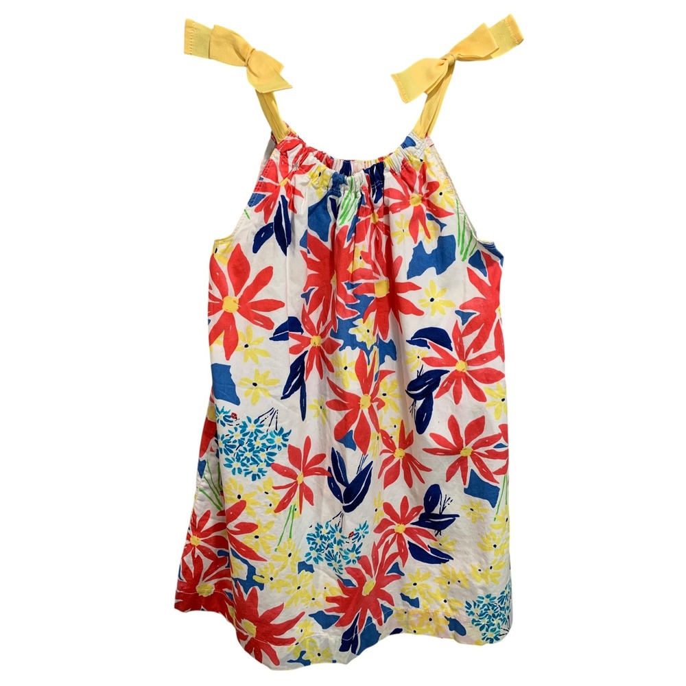 Size 6X Lands End Kids Cotton Shift Dress Tropical Print Ribbon Bow Shoulder